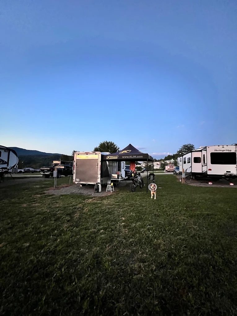 Campers settled in at dusk at Doe Valley Campground.